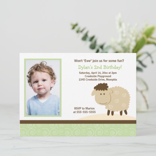 Baa Baa Sheep Green *PHOTO* Birthday 5x7 Kaart (Staand voorkant)