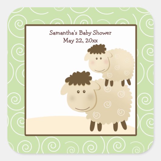 Baa Baa Sheep Neutral Green SQUARE Favor Sticker (Voorkant)
