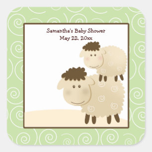 Baa Baa Sheep Neutral Green SQUARE Favor Sticker