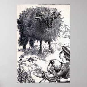 "Baa Baa Zwarte Schaap" Vintage Illustratie Poster