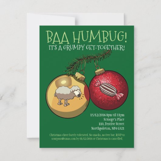 Baa Humbug Baubles kerstmis en Snoep Cartoon Kaart (Voorkant)