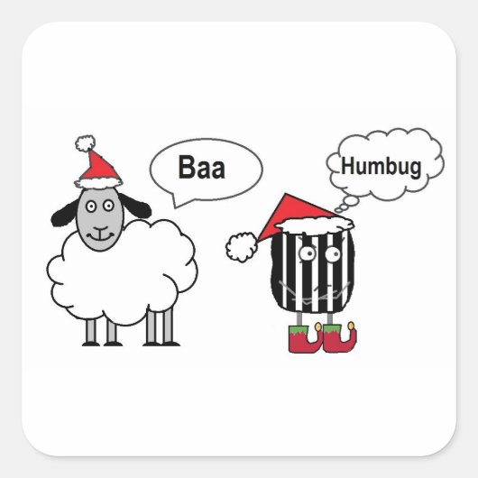 Baa Humbug Funny Christmas Sheep Cartoon Vierkante Sticker (Voorkant)