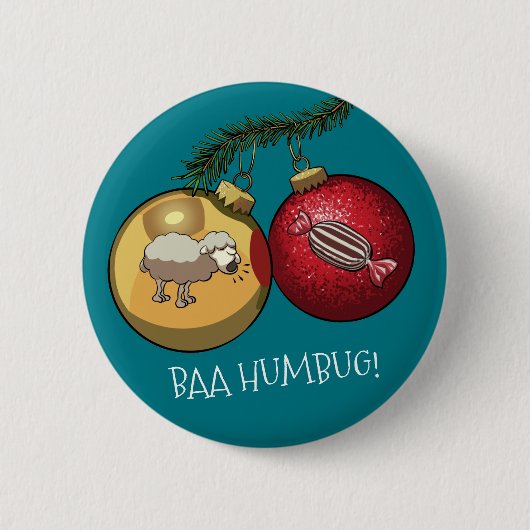 Baa Humbug Sheep Christmas Decorations Cartoon Ronde Button 5,7 Cm (Voorkant)