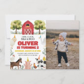Baa Oink Moo Boerderij 2e verjaardag foto uitnodig Kaart (Voorkant)