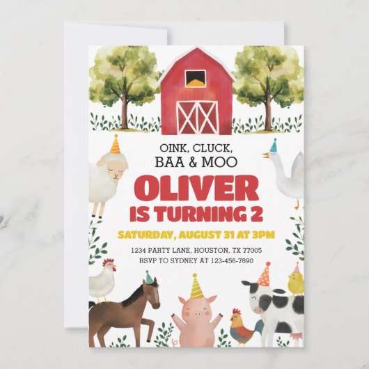 Baa Oink Moo Ik ben twee Boerderij 2e verjaardag U Kaart (Voorkant)