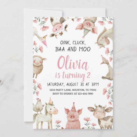 Baa Oink Moo Ik ben Twee Uitnodigingen, Boerderij  Kaart (Voorkant)