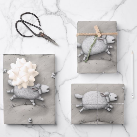 Baa Relief 3 Happy Sheep (grootschalig) Inpakpapier Vel (Voorkant)