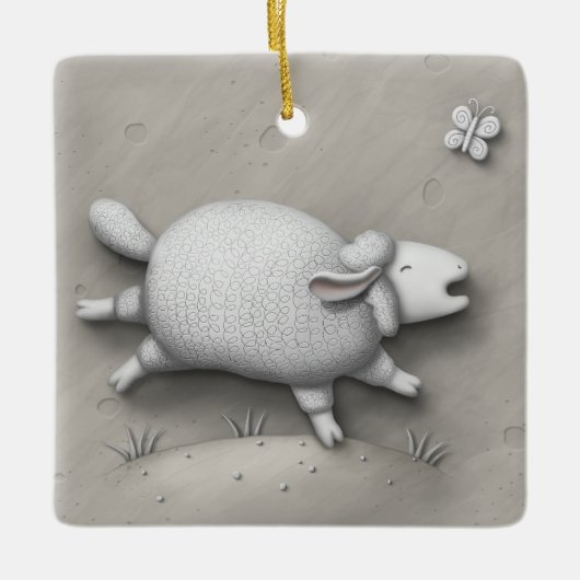 Baa Relief Schattige Happy Sheep Keramisch Ornament (Voorkant)