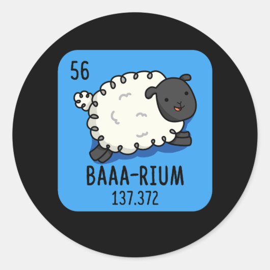 Baa-rium Grappige Schaap Chemie Pun Dark BG Ronde Sticker (Voorkant)