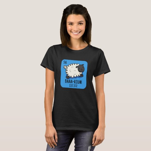 Baa-rium Grappige Schaap Chemie Pun Dark BG T-shirt (Voorkant volledig)