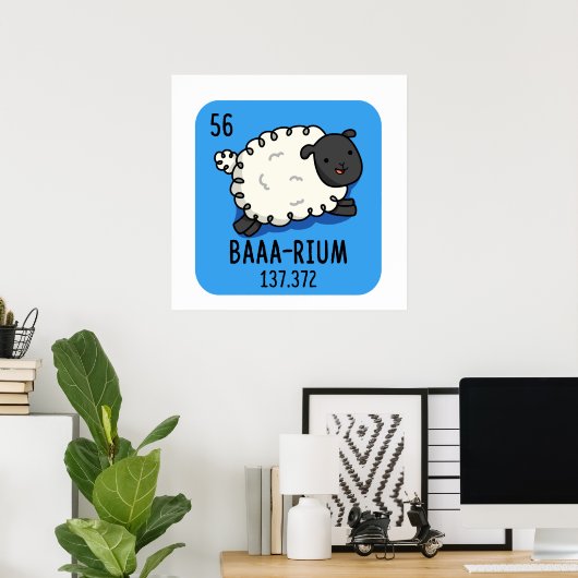 Baa-rium Grappige Schaap Scheikunde Pun Poster (Thuiskantoor)