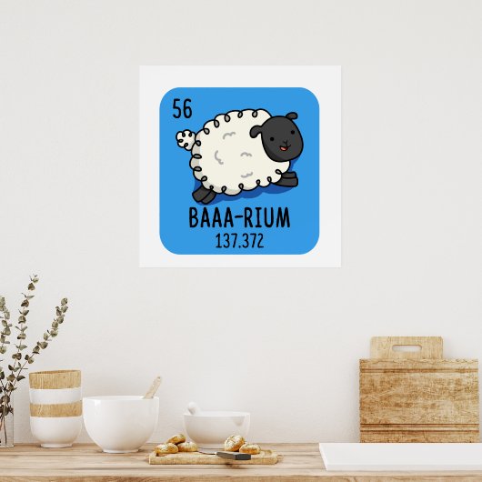 Baa-rium Grappige Schaap Scheikunde Pun Poster (Keuken)