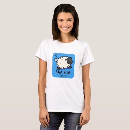 Baa-rium Grappige Schaap Scheikunde Pun T-shirt (Voorkant volledig)