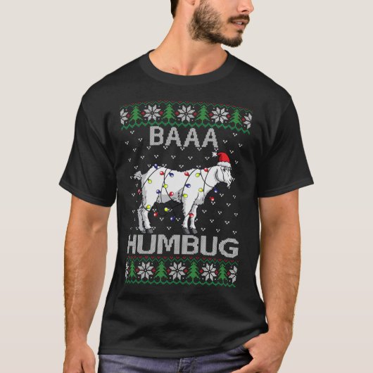 Baaa Humbug Goat Santa Hat Kerstmis Lights Ugly S T-shirt (Voorkant)