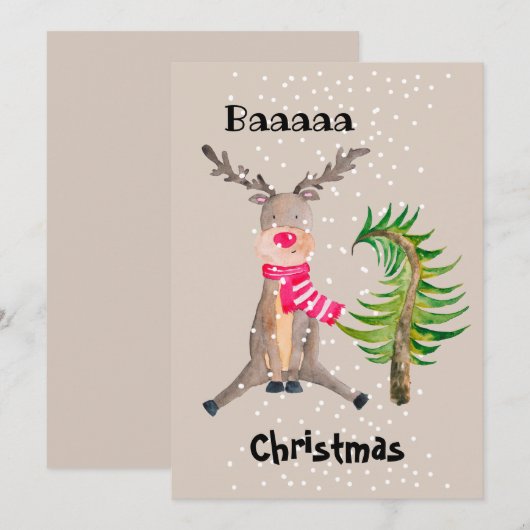 Baaaaaaa Kerstmis Waterverf Reindester Feestdagenkaart (Voorkant / Achterkant)