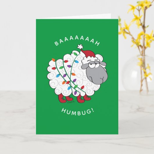 Baaah Humbug Sheep met kerstlampjes Kaart (Gele Bloem)