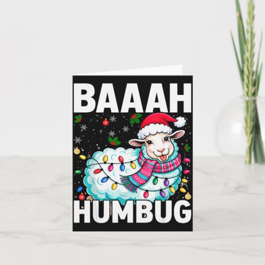 Baaah Humbug Sheep Xmas Lights Funny Anti Christma Kaart (Voorkant)