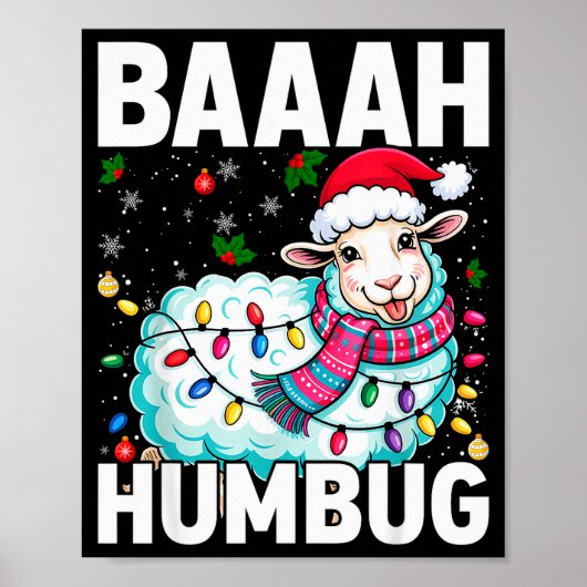 Baaah Humbug Sheep Xmas Lights Funny Anti Christma Poster (Voorkant)