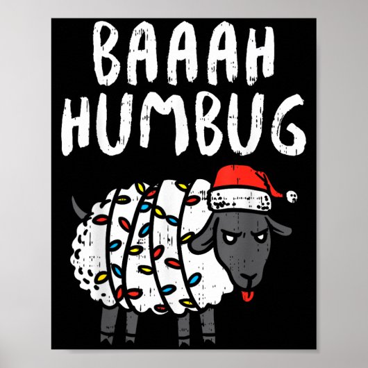 Baaah Humbug Sheep Xmas Lights Funny Anti Christma Poster (Voorkant)