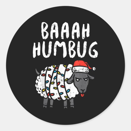 Baaah Humbug Sheep Xmas Lights Funny Anti Christma Ronde Sticker (Voorkant)