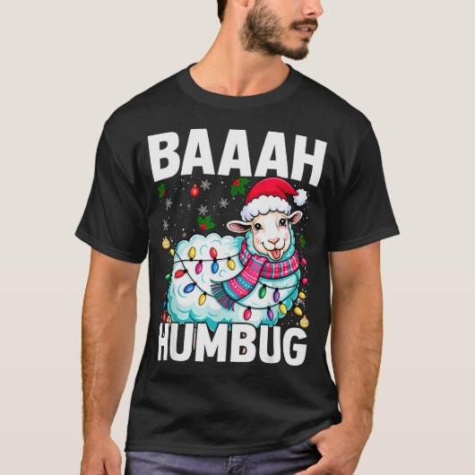 Baaah Humbug Sheep Xmas Lights Funny Anti Christma T-shirt (Voorkant)