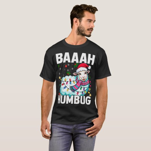 Baaah Humbug Sheep Xmas Lights Funny Anti Christma T-shirt (Voorkant volledig)