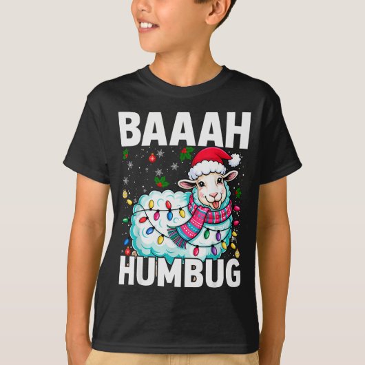 Baaah Humbug Sheep Xmas Lights Funny Anti Christma T-shirt (Voorkant)
