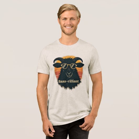 Baaarilliant Funny Sheep Pun Retro Sunset Sunglass Tri-Blend Shirt (Voorkant volledig)