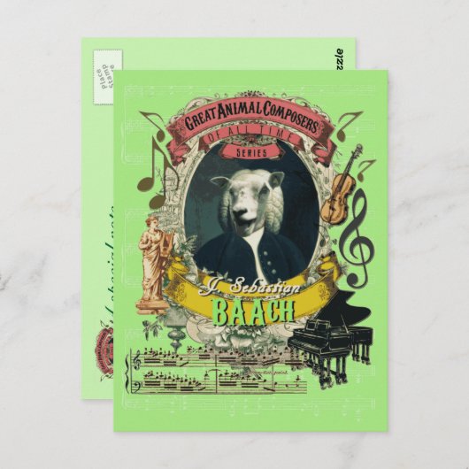 Baach Funny Sheep Great Animal Composer Bach Briefkaart (Voorkant / Achterkant)
