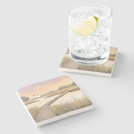Baai Boardwalk | Luchtig kustwaterverfschilderij Stenen Onderzetter