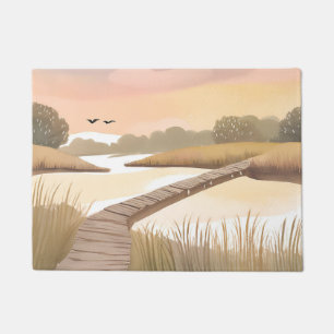 Baai Boardwalk Luchtige kust waterverfschilderij Deurmat