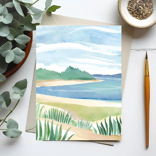 Baai met Strandgras   Aquarel Oceaan Kustzee Briefkaart