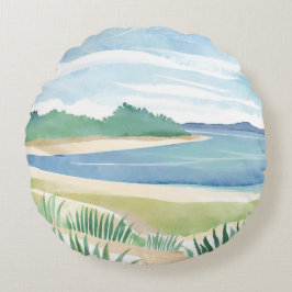 Baai met strandgras | Aquarel oceaan kustzee Rond Kussen
