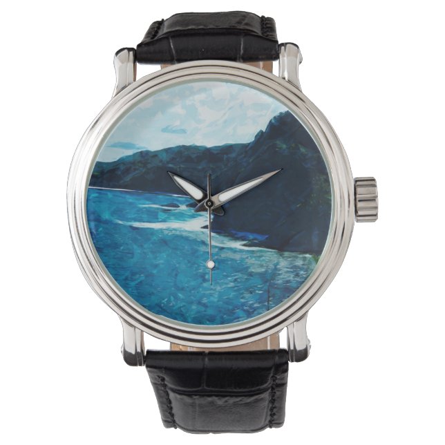 Baai op weg naar Hana Maui Abstract Horloge (Voorkant)