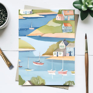 Baai van boten   Moderne aquarelschildering Briefkaart