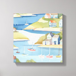 Baai van boten | Moderne aquarelschildering Canvas Afdruk