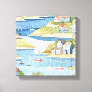 Baai van boten Moderne aquarelschildering Canvas Afdruk