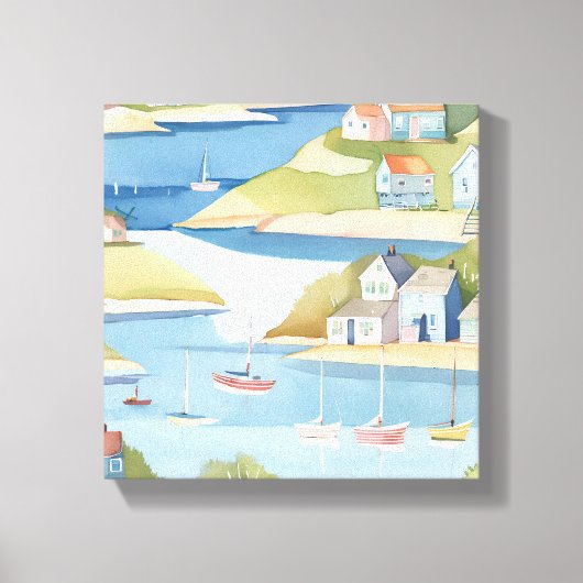 Baai van boten | Moderne aquarelschildering Canvas Afdruk (Voorkant)