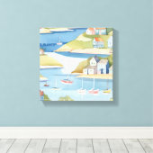 Baai van boten | Moderne aquarelschildering Canvas Afdruk (Insitu (Houten vloer))