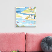 Baai van boten | Moderne aquarelschildering Canvas Afdruk (Insitu (Woonkamer))