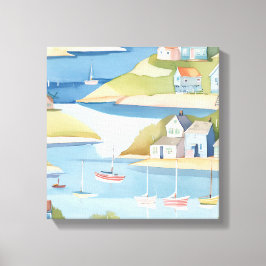Baai van boten | Moderne aquarelschildering Canvas Afdruk