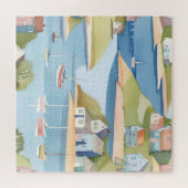 Baai van boten | Moderne aquarelschildering Legpuzzel (Horizontaal)