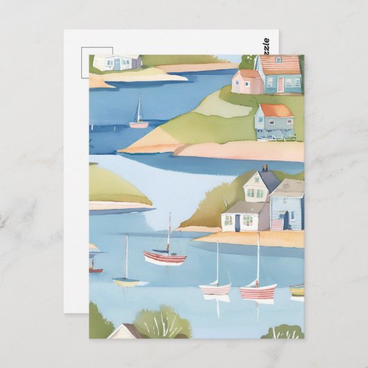 baai van de boten | Moderne Waterverf schilderkuns Briefkaart (Voorkant / Achterkant)