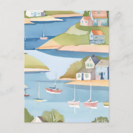 baai van de boten | Moderne Waterverf schilderkuns Briefkaart