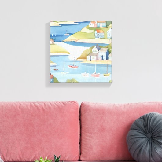 baai van de boten | Moderne Waterverf schilderkuns Canvas Afdruk (Insitu (Woonkamer))