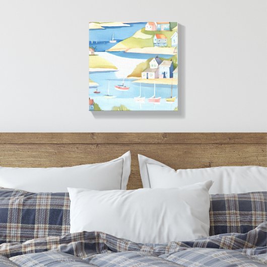 baai van de boten | Moderne Waterverf schilderkuns Canvas Afdruk (Insitu (Slaapkamer))
