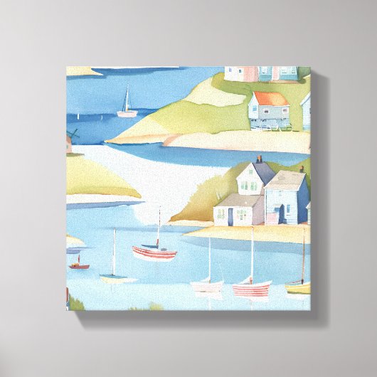 baai van de boten | Moderne Waterverf schilderkuns Canvas Afdruk (Voorkant)