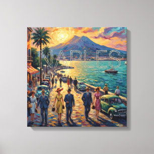 Baai van Napels bij zonsondergang Riviera Canvas K Afdruk