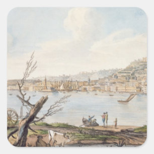 Baai van Napels vanaf de kust van zee bij de Madda Vierkante Sticker