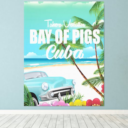 Baai van Varkens, poster van de strandvakantie op  Canvas Afdruk (Insitu (Houten vloer))